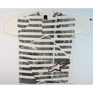Alpinestars Mens Graphic T-Shirt White Black Distressed Stripe Logo Size M